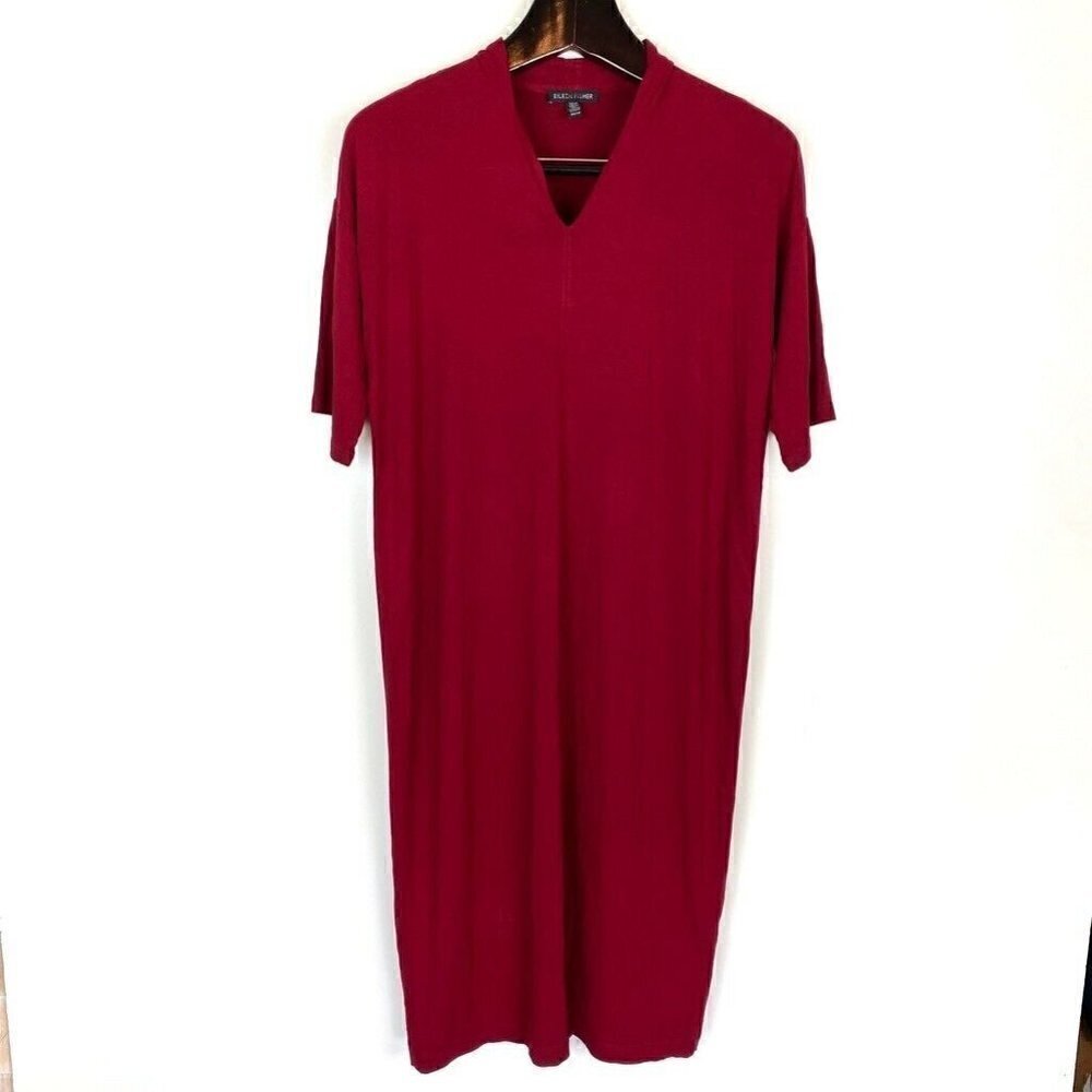 Eileen Fisher Womens Midi Shift Dress Red XS